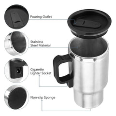 Stainless Steel Vehicle Heating Cup Electric Heating Car Kettle Camping Travel Kettle Water Coffee Milk Thermal Mug