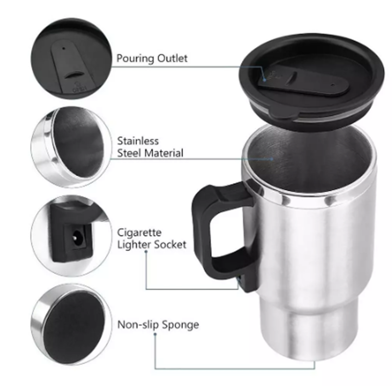 Stainless Steel Vehicle Heating Cup Electric Heating Car Kettle Camping Travel Kettle Water Coffee Milk Thermal Mug