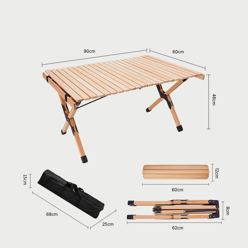 Outdoor Solid Wood Beech Egg Roll Table Camping Folding Table